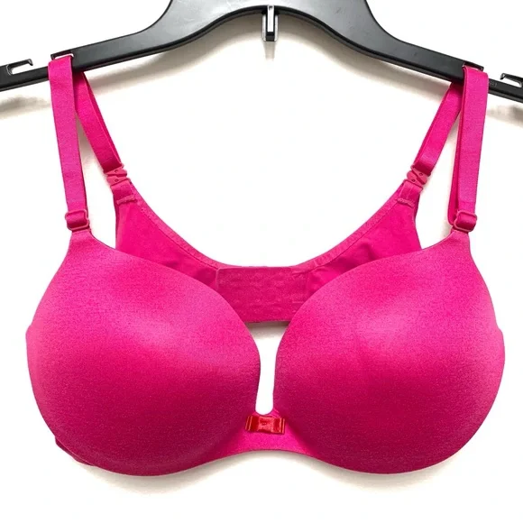 Victorias Secret Lined Demi Bra 34D Magenta Pink with Red Bow Underwire Padded - Picture 2 of 9
